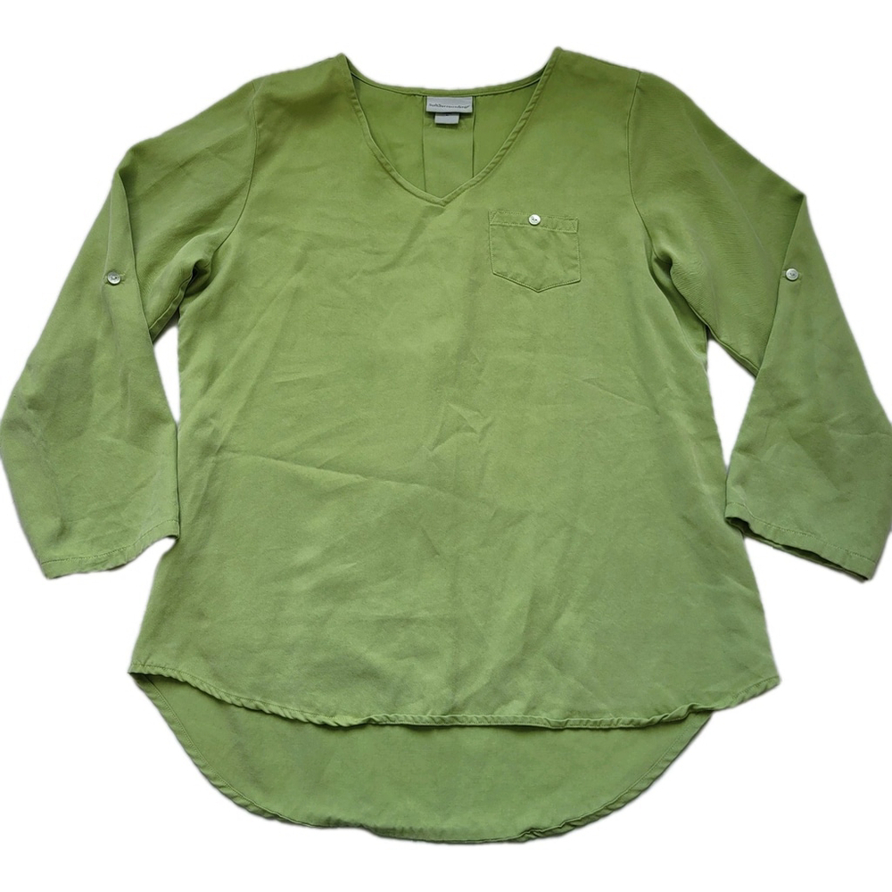 Soft Surroundings Medium Heavenly Soft Lime Tencel Tunic Women's Shirt V Neck - Picture 3 of 9